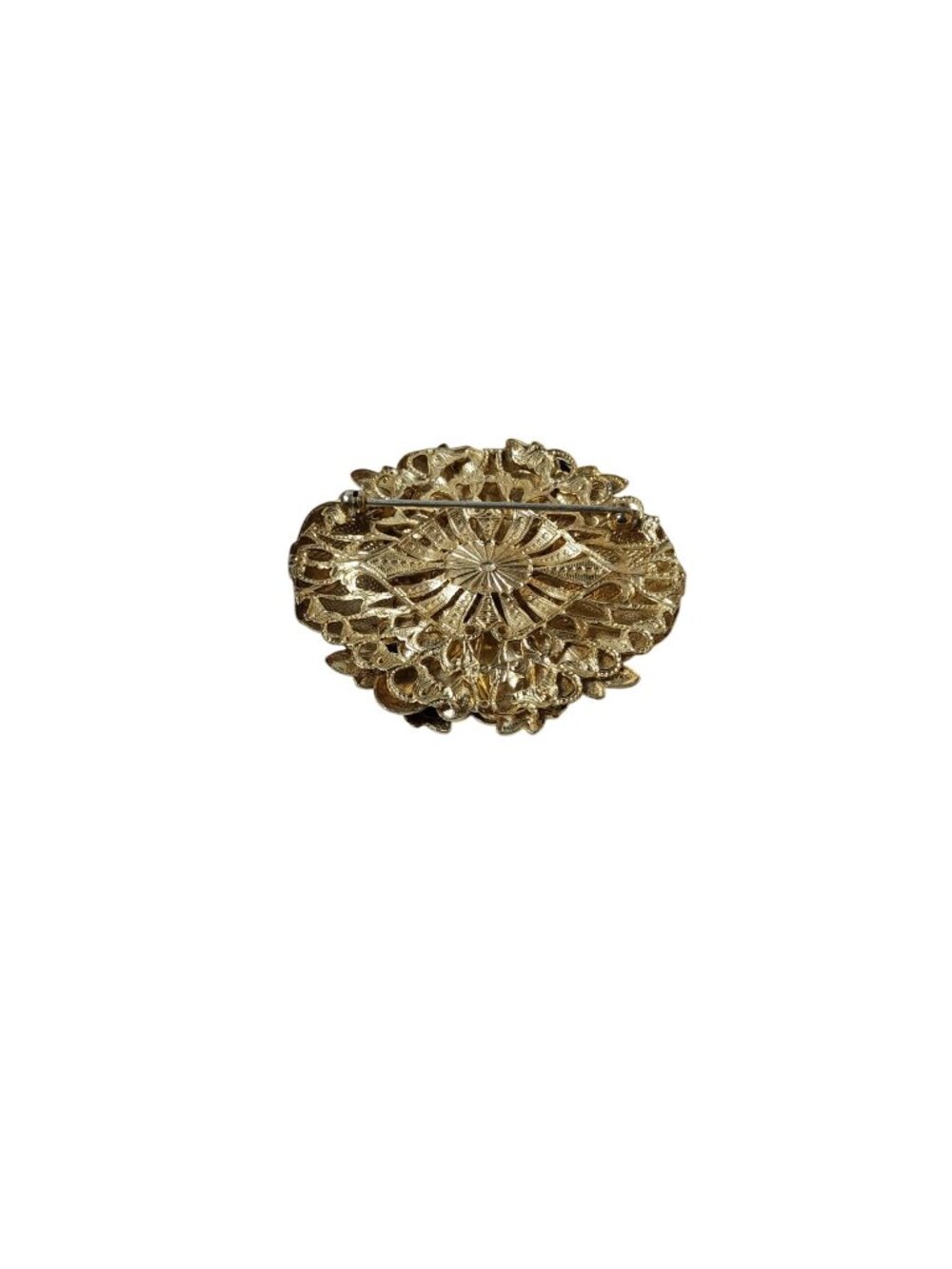 Vintage Goldtone Large 4 Layer Brooch Pin with Feather, Oak Leaves, and Berries, - Picture 16 of 16